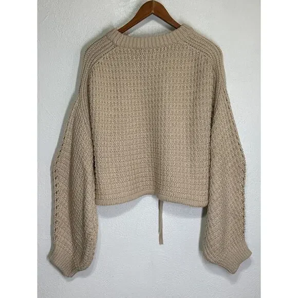 Gianni Bini Oversized Crop Chunky Cable Knit Fishermen Sweater M Cream Designer - Picture 7 of 13